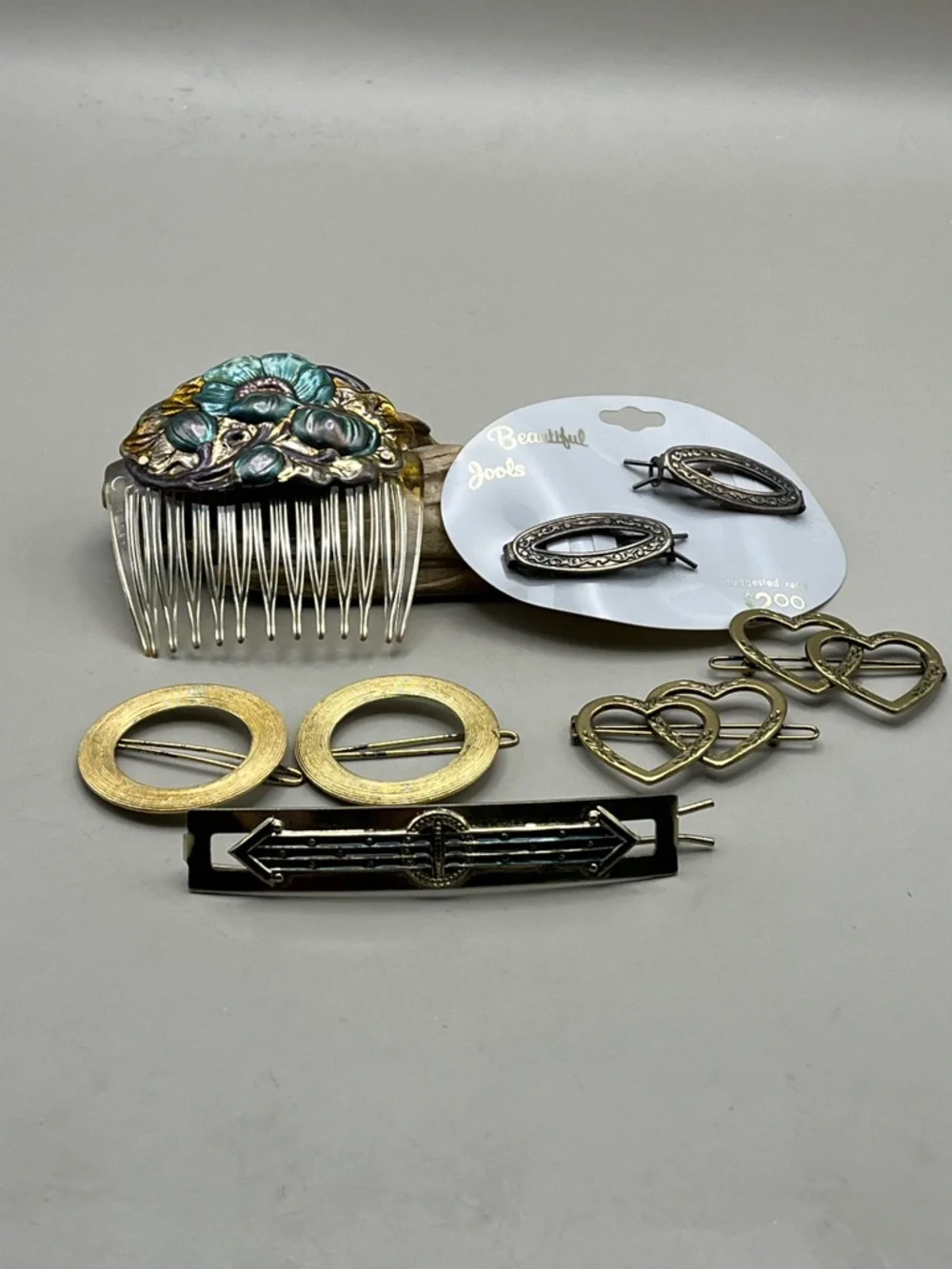 Vintage Elegant Barrette & Hair Comb Set - Rhinestone Crystal Sparkle Hair